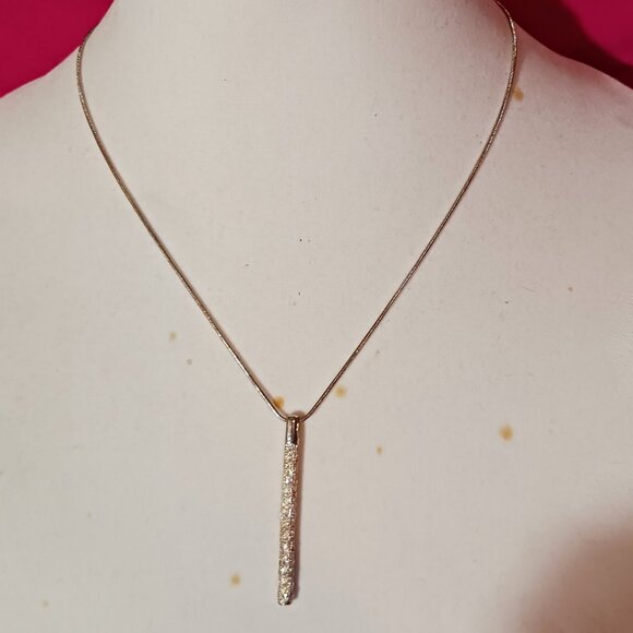 90s Vintage Silver Sparkly Rhinestone Bar Pendant Fashion Necklace - Picture 4 of 8